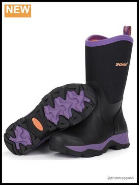 Women's Waterproof Mid Calf Rain Boots Insulated Neoprene Rubber